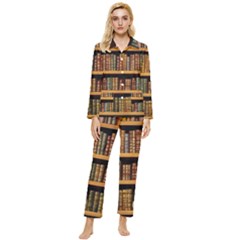 Room Interior Library Books Bookshelves Reading Literature Study Fiction Old Manor Book Nook Reading Womens  Long Sleeve Velvet Pocket Pajamas Set by Grandong