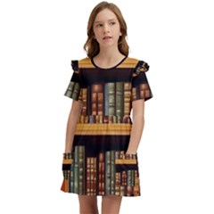 Room Interior Library Books Bookshelves Reading Literature Study Fiction Old Manor Book Nook Reading Kids  Frilly Sleeves Pocket Dress by Grandong