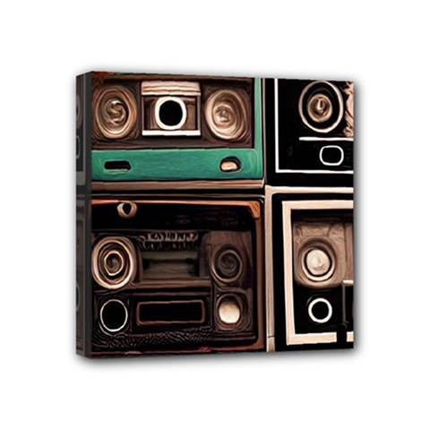 Retro Electronics Old Antiques Texture Wallpaper Vintage Cassette Tapes Retrospective Mini Canvas 4  X 4  (stretched) by Grandong