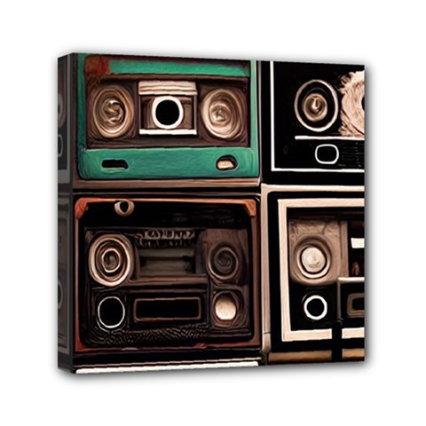Retro Electronics Old Antiques Texture Wallpaper Vintage Cassette Tapes Retrospective Mini Canvas 6  X 6  (stretched) by Grandong