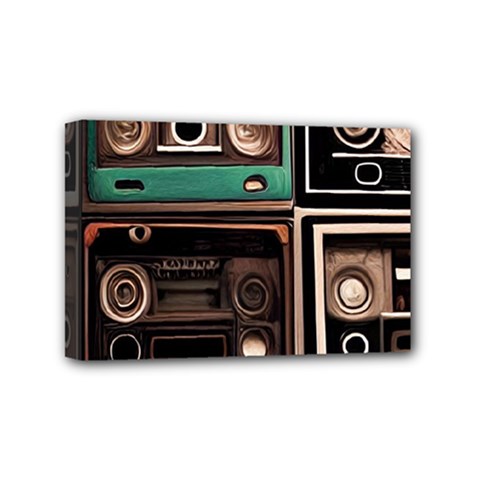 Retro Electronics Old Antiques Texture Wallpaper Vintage Cassette Tapes Retrospective Mini Canvas 6  X 4  (stretched) by Grandong