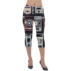 Retro Cameras Old Vintage Antique Technology Wallpaper Retrospective Lightweight Velour Capri Leggings  by Grandong