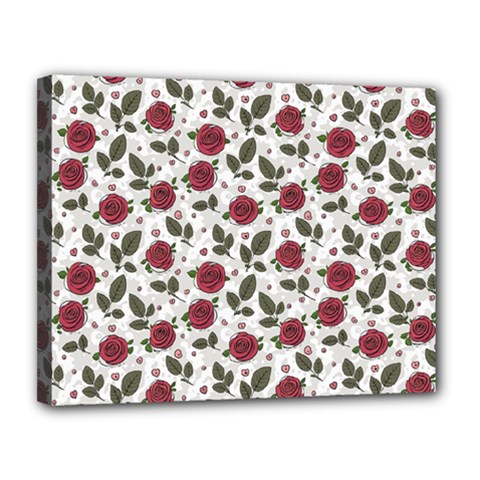 Roses Flowers Leaves Pattern Scrapbook Paper Floral Background Canvas 14  X 11  (stretched) by Maspions