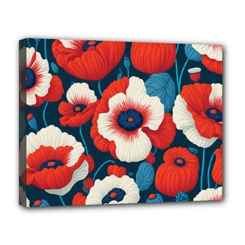 Red Poppies Flowers Art Nature Pattern Canvas 14  X 11  (stretched) by Maspions