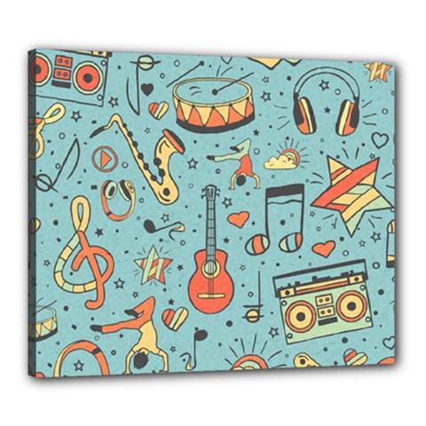 Seamless Pattern Musical Instruments Notes Headphones Player Canvas 24  X 20  (stretched) by Apen