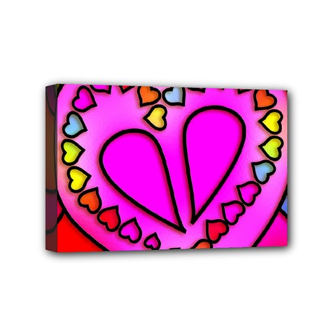 Stained Glass Love Heart Mini Canvas 6  X 4  (stretched) by Apen