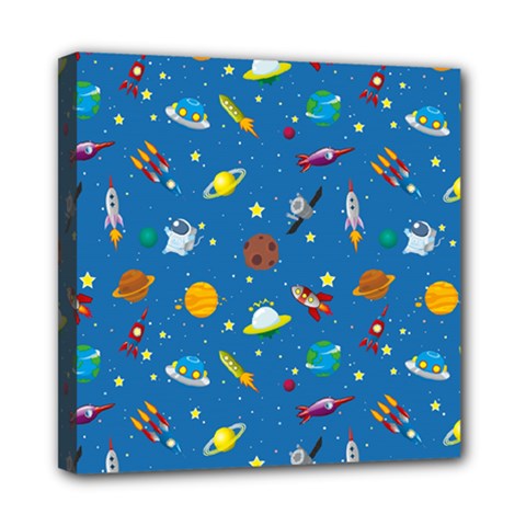 Space Rocket Solar System Pattern Mini Canvas 8  X 8  (stretched) by Apen