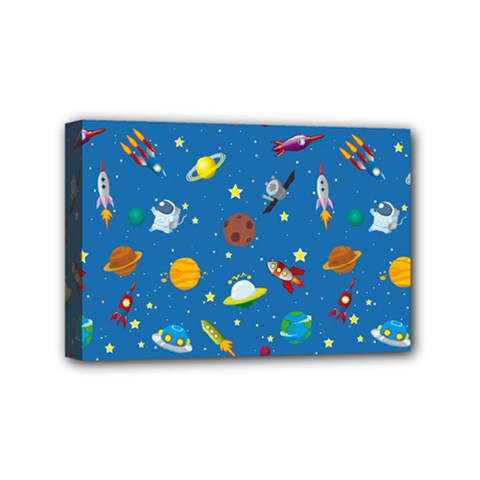 Space Rocket Solar System Pattern Mini Canvas 6  X 4  (stretched) by Apen