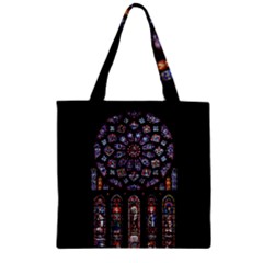 Chartres Cathedral Notre Dame De Paris Stained Glass Zipper Grocery Tote Bag by Maspions