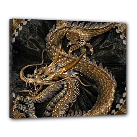 Fantasy Dragon Pentagram Canvas 20  X 16  (stretched) by Maspions