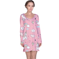 Cute Unicorn Seamless Pattern Long Sleeve Nightdress by Apen