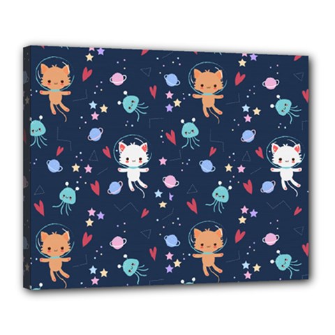 Cute Astronaut Cat With Star Galaxy Elements Seamless Pattern Canvas 20  X 16  (stretched) by Apen