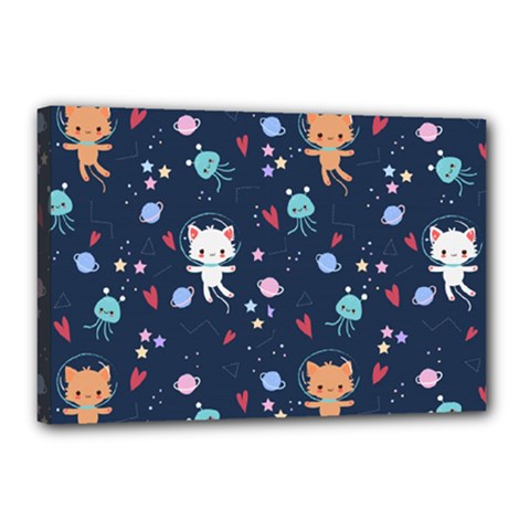 Cute Astronaut Cat With Star Galaxy Elements Seamless Pattern Canvas 18  X 12  (stretched) by Apen