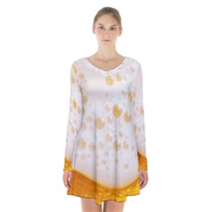Beer Foam Texture Macro Liquid Bubble Long Sleeve Velvet V-neck Dress by Cemarart