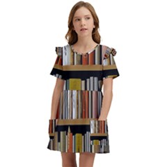Book Nook Books Bookshelves Comfortable Cozy Literature Library Study Reading Reader Reading Nook Ro Kids  Frilly Sleeves Pocket Dress by Maspions