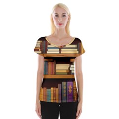 Book Nook Books Bookshelves Comfortable Cozy Literature Library Study Reading Room Fiction Entertain Cap Sleeve Top by Maspions
