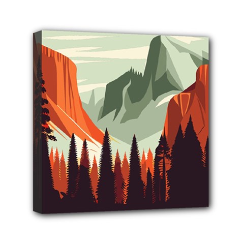Mountain Travel Canyon Nature Tree Wood Mini Canvas 6  X 6  (stretched) by Maspions