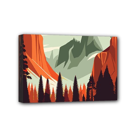 Mountain Travel Canyon Nature Tree Wood Mini Canvas 6  X 4  (stretched) by Maspions