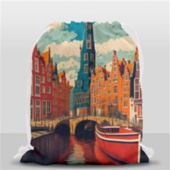 London England Bridge Europe Buildings Architecture Vintage Retro Town City Drawstring Bag (small) by Maspions