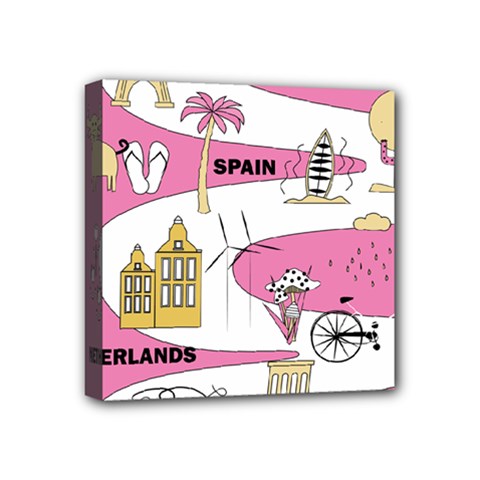 Roadmap Trip Europe Italy Spain France Netherlands Vine Cheese Map Landscape Travel World Journey Mini Canvas 4  X 4  (stretched) by Maspions