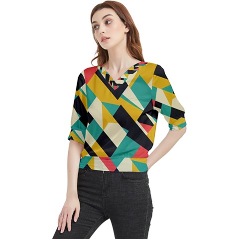 Geometric Pattern Retro Colorful Abstract Quarter Sleeve Blouse by Bedest