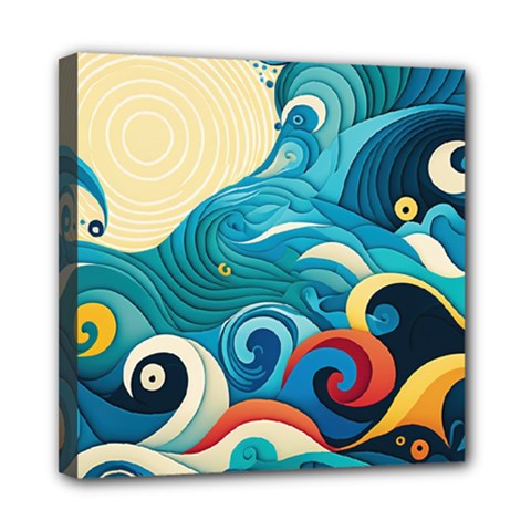 Waves Ocean Sea Abstract Whimsical Abstract Art Pattern Abstract Pattern Water Nature Moon Full Moon Mini Canvas 8  X 8  (stretched) by Bedest