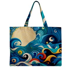 Waves Ocean Sea Abstract Whimsical Abstract Art Pattern Abstract Pattern Water Nature Moon Full Moon Zipper Mini Tote Bag by Bedest