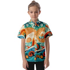 Waves Ocean Sea Abstract Whimsical Abstract Art Pattern Abstract Pattern Nature Water Seascape Kids  Short Sleeve Shirt by Bedest