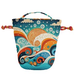 Waves Ocean Sea Abstract Whimsical Abstract Art Pattern Abstract Pattern Nature Water Seascape Drawstring Bucket Bag by Bedest