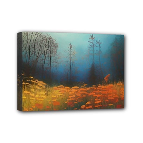 Wildflowers Field Outdoors Clouds Trees Cover Art Storm Mysterious Dream Landscape Mini Canvas 7  X 5  (stretched) by Posterlux
