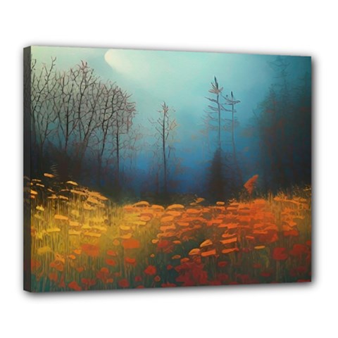 Wildflowers Field Outdoors Clouds Trees Cover Art Storm Mysterious Dream Landscape Canvas 20  X 16  (stretched) by Posterlux