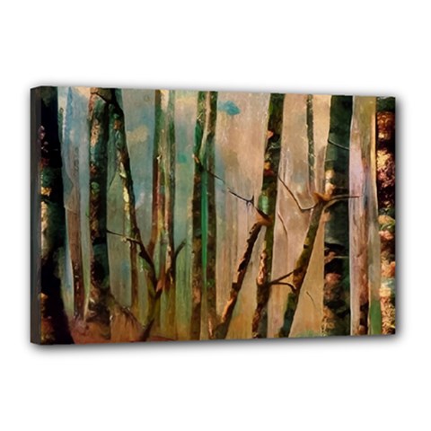 Woodland Woods Forest Trees Nature Outdoors Mist Moon Background Artwork Book Canvas 18  X 12  (stretched) by Posterlux