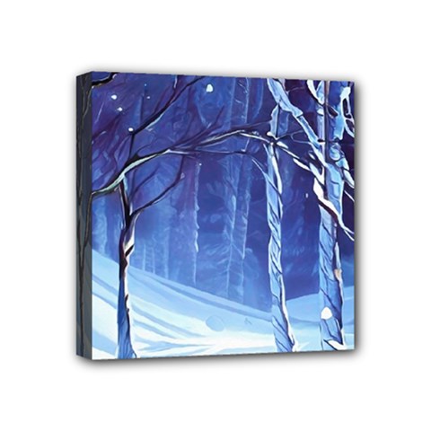 Landscape Outdoors Greeting Card Snow Forest Woods Nature Ai Generated Path Trail Santa s Village Vi Mini Canvas 4  X 4  (stretched) by Posterlux
