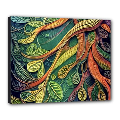 Outdoors Night Setting Scene Forest Woods Light Moonlight Nature Wilderness Leaves Branches Abstract Canvas 20  X 16  (stretched) by Posterlux