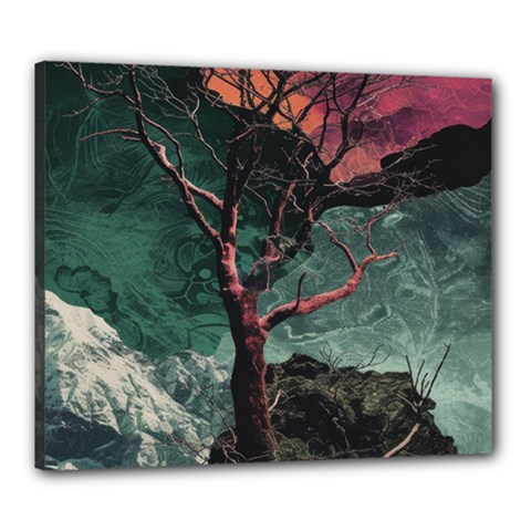 Night Sky Nature Tree Night Landscape Forest Galaxy Fantasy Dark Sky Planet Canvas 24  X 20  (stretched) by Posterlux