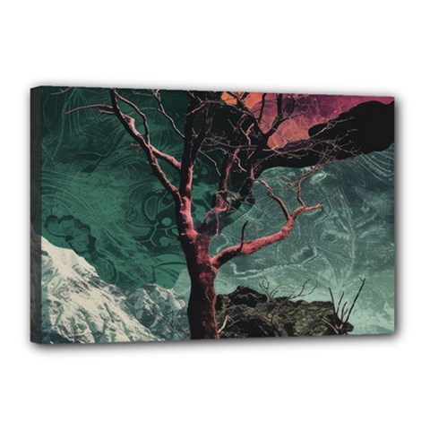 Night Sky Nature Tree Night Landscape Forest Galaxy Fantasy Dark Sky Planet Canvas 18  X 12  (stretched) by Posterlux