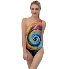 Cosmic Rainbow Quilt Artistic Swirl Spiral Forest Silhouette Fantasy To One Side Swimsuit by Maspions