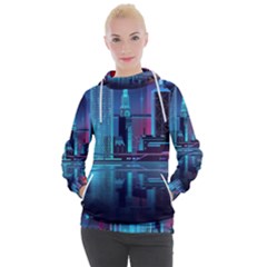 Digital Art Artwork Illustration Vector Buiding City Women s Hooded Pullover by Maspions