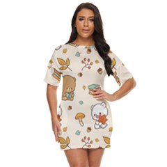 Bear Cartoon Background Pattern Seamless Animal Just Threw It On Dress by Maspions