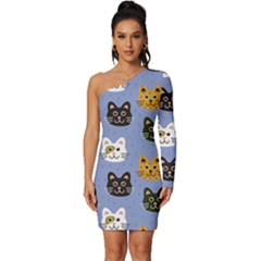 Cat Cat Background Animals Little Cat Pets Kittens Long Sleeve One Shoulder Mini Dress by Maspions