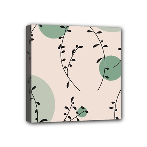 Plants Pattern Design Branches Branch Leaves Botanical Boho Bohemian Texture Drawing Circles Nature Mini Canvas 4  X 4  (stretched) by Maspions