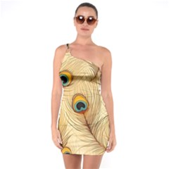Vintage Peacock Feather Peacock Feather Pattern Background Nature Bird Nature One Shoulder Ring Trim Bodycon Dress by Maspions