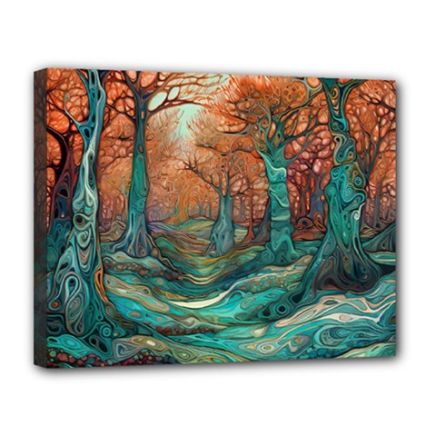 Trees Tree Forest Mystical Forest Nature Junk Journal Scrapbooking Landscape Nature Canvas 14  X 11  (stretched) by Maspions