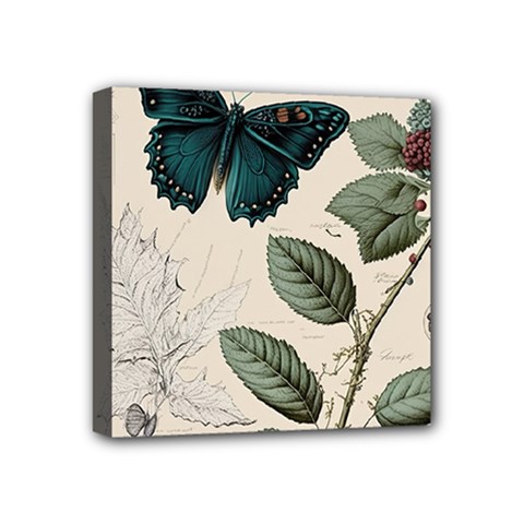 Butterflies Butterfly Botanical Nature Sketch Junk Journal Field Notes Paper Vintage Ephemera Mini Canvas 4  X 4  (stretched) by Maspions