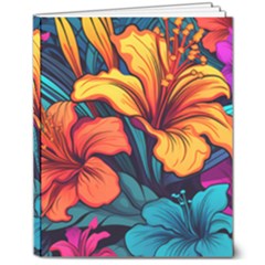 Hibiscus Flowers Colorful Vibrant Tropical Garden Bright Saturated Nature 8  X 10  Hardcover Notebook by Maspions