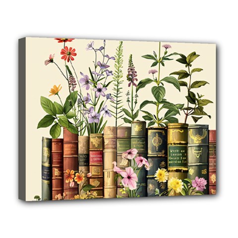 Books Flowers Book Flower Flora Floral Canvas 14  X 11  (stretched) by Maspions