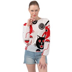 Cat Little Ball Animal Banded Bottom Chiffon Top by Maspions