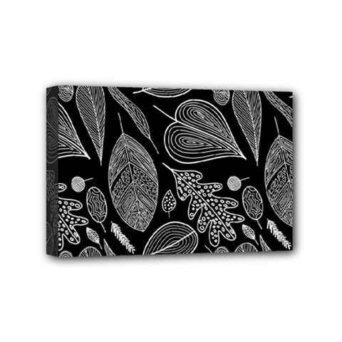 Leaves Flora Black White Nature Mini Canvas 6  X 4  (stretched) by Maspions
