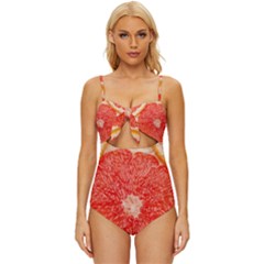 Grapefruit-fruit-background-food Knot Front One-piece Swimsuit by Maspions