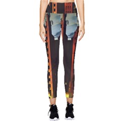Sci-fi Futuristic Science Fiction City Neon Scene Artistic Technology Machine Fantasy Gothic Town Bu Pocket Leggings  by Posterlux